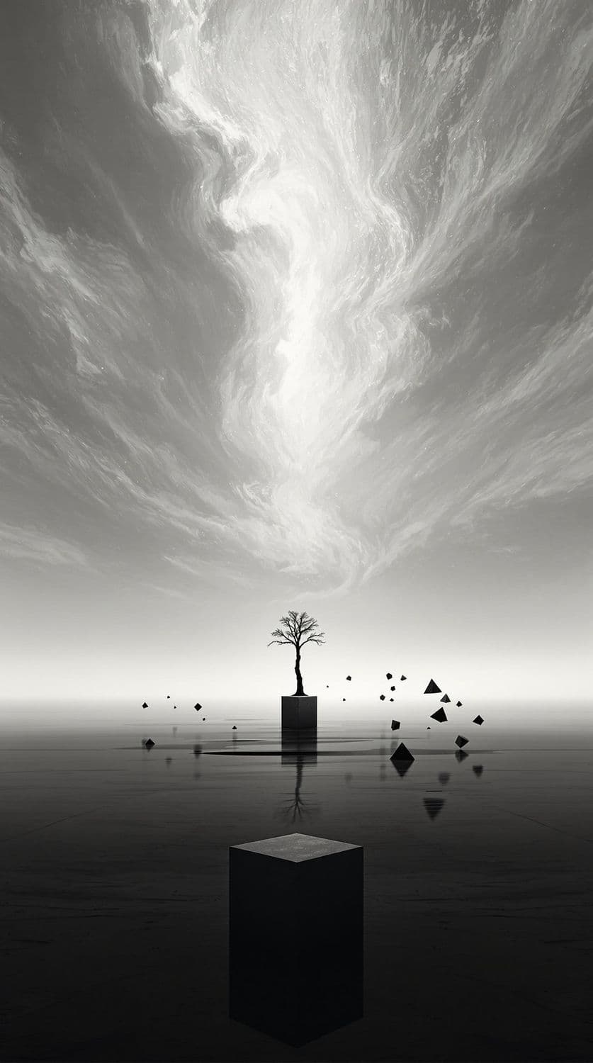 Lonely Tree in a Reflective Expanse