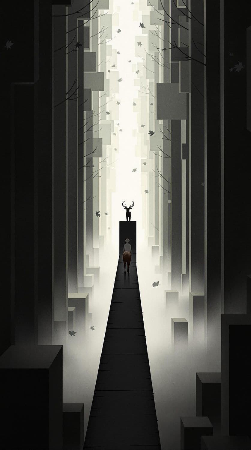 Lone Deer in a Surreal Forest