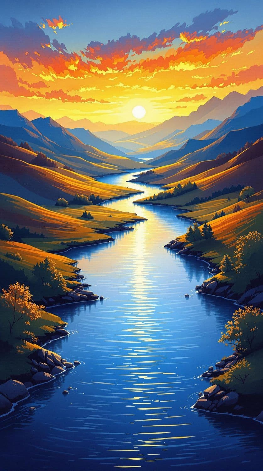 Golden Sunset Over Hills