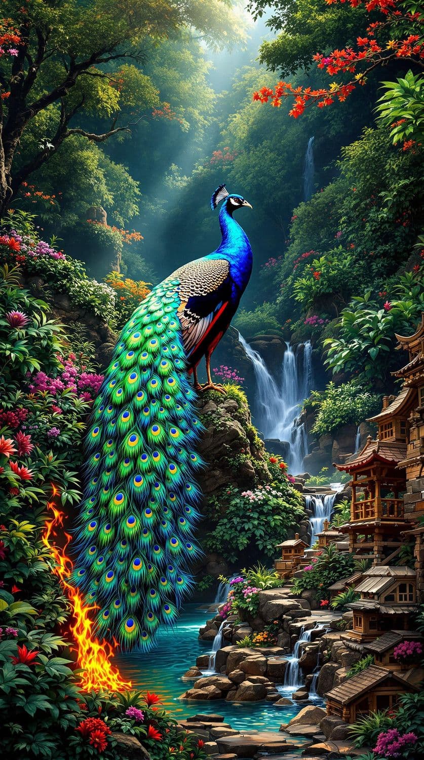 Peacock in Enchanted Jungle