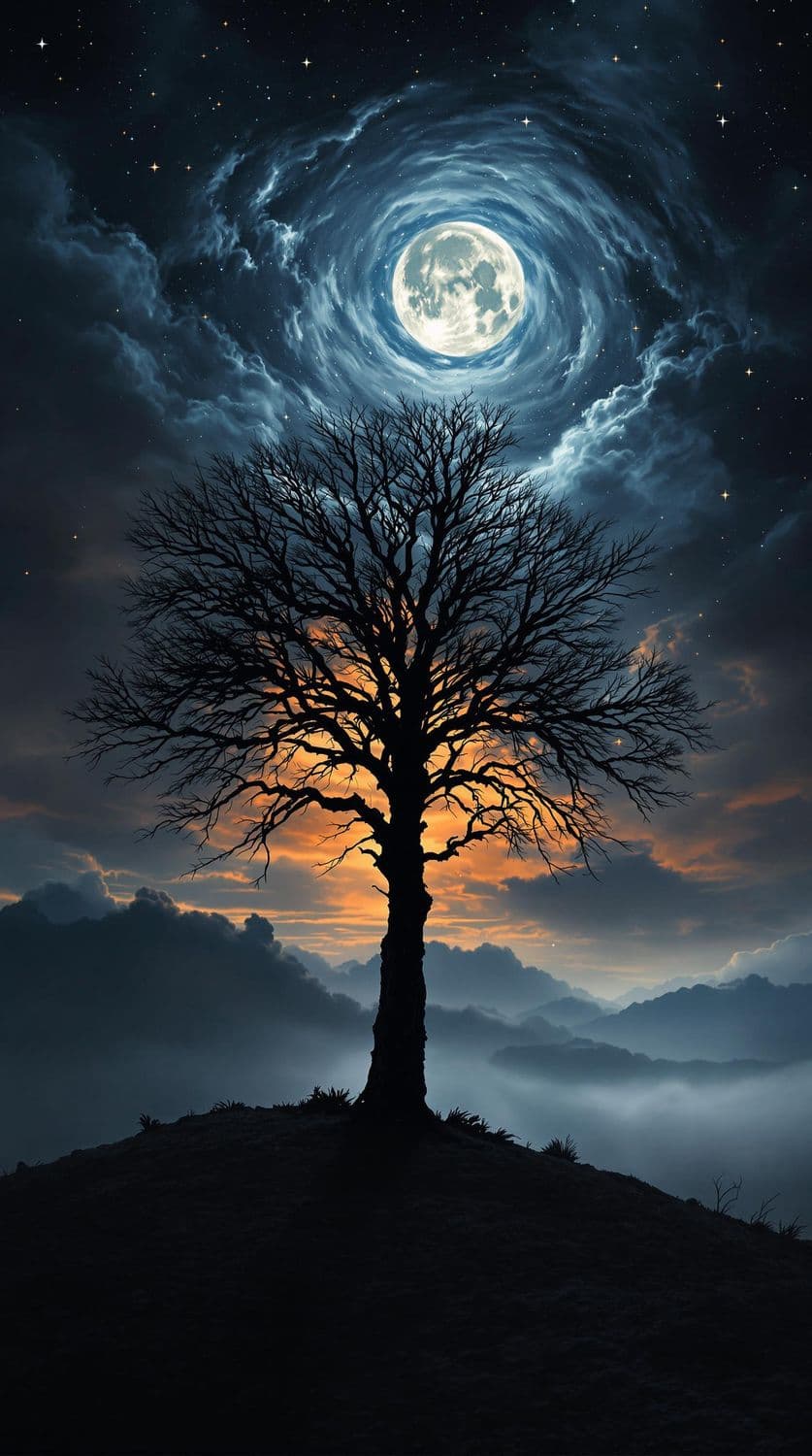 Lone Tree Under a Starry Night