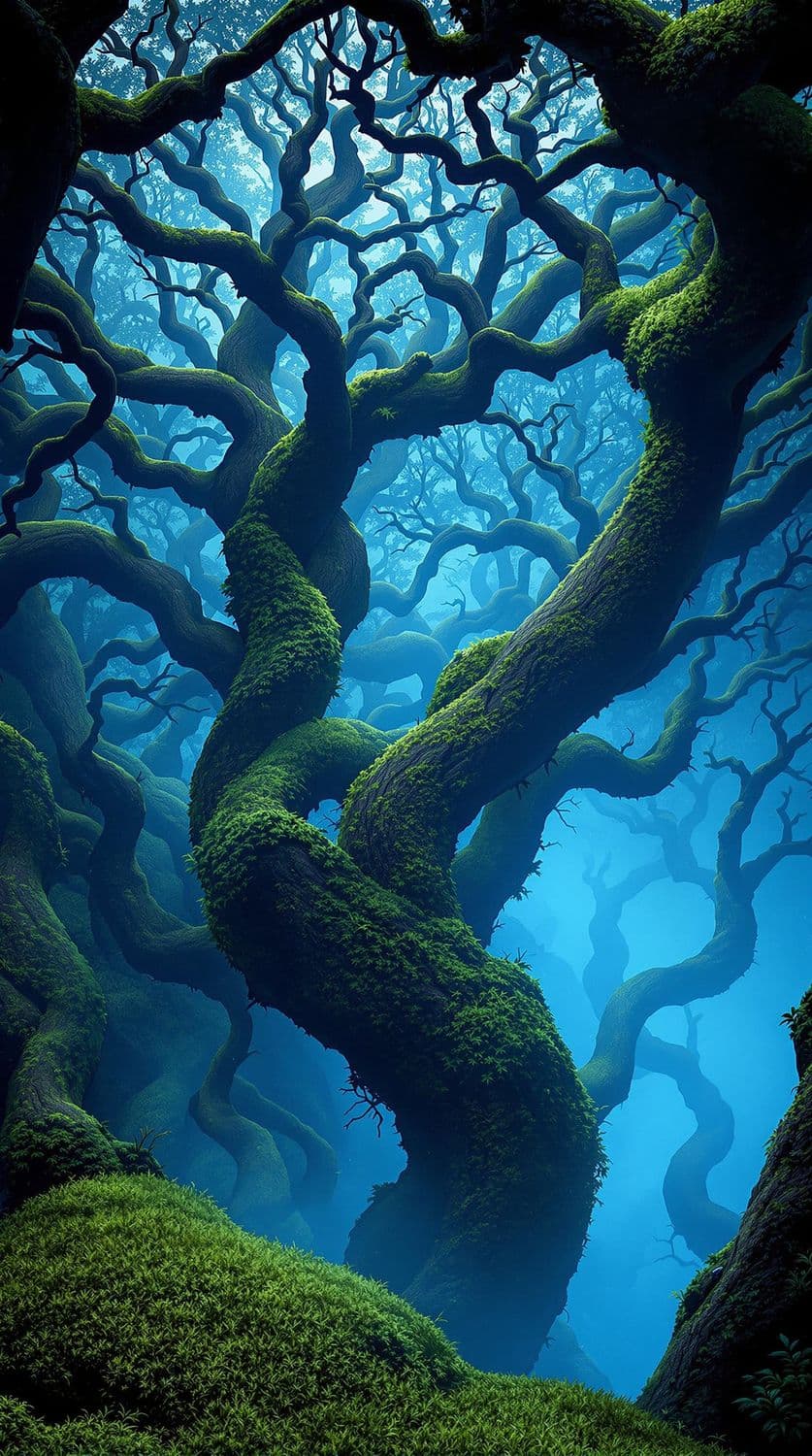 Whimsical Forest of Mossy Webs