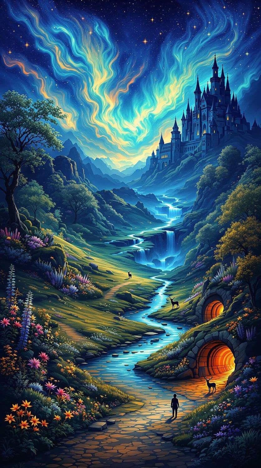 Twilight Meadow of Auroras