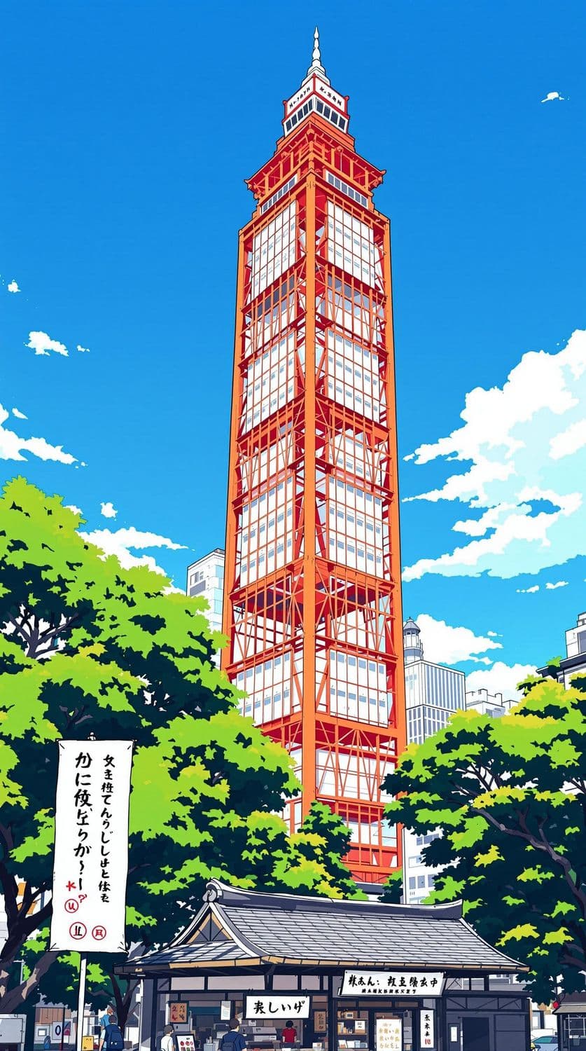 Vibrant Cityscape in Anime Style