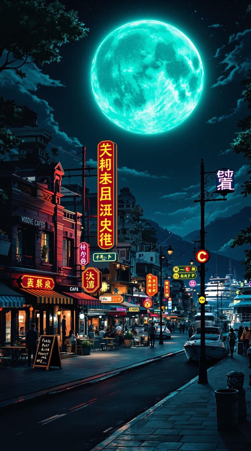 Moonlit Coastal Nightlife