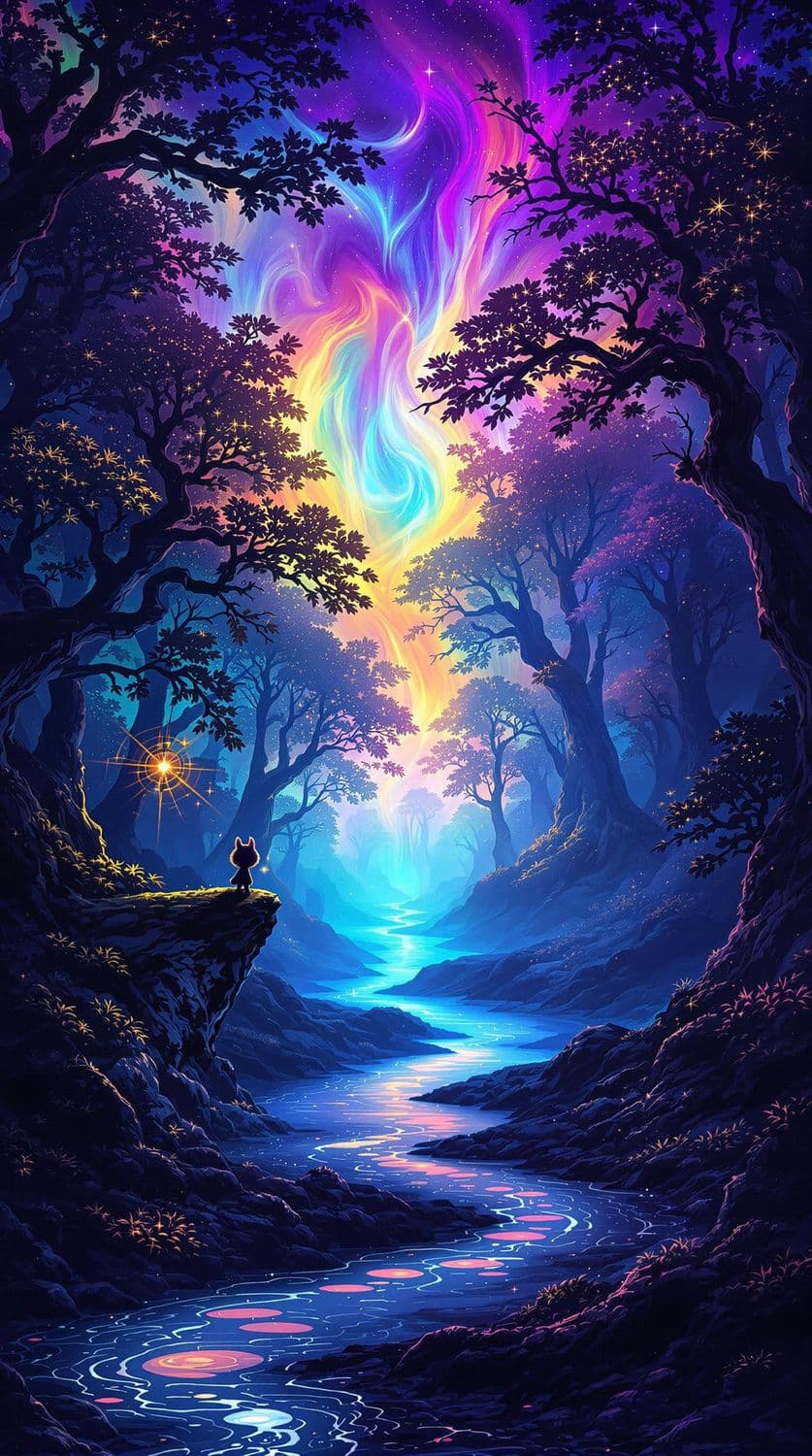 Enchanted Forest Under Aurora