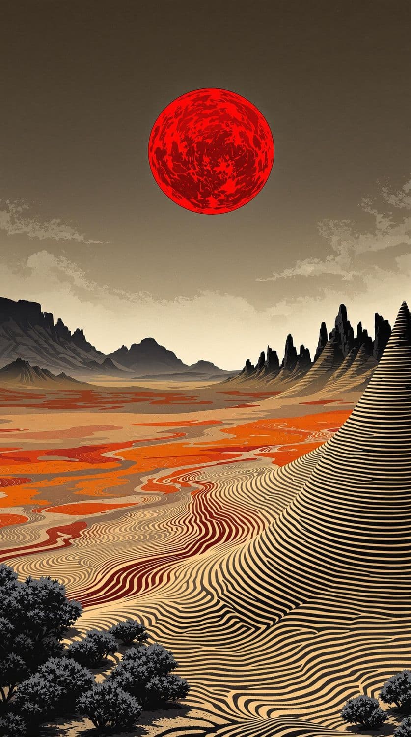Fiery Sun Over Dramatic Desert