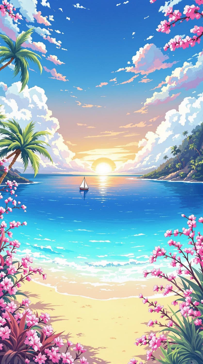 Anime Coastal Sunset