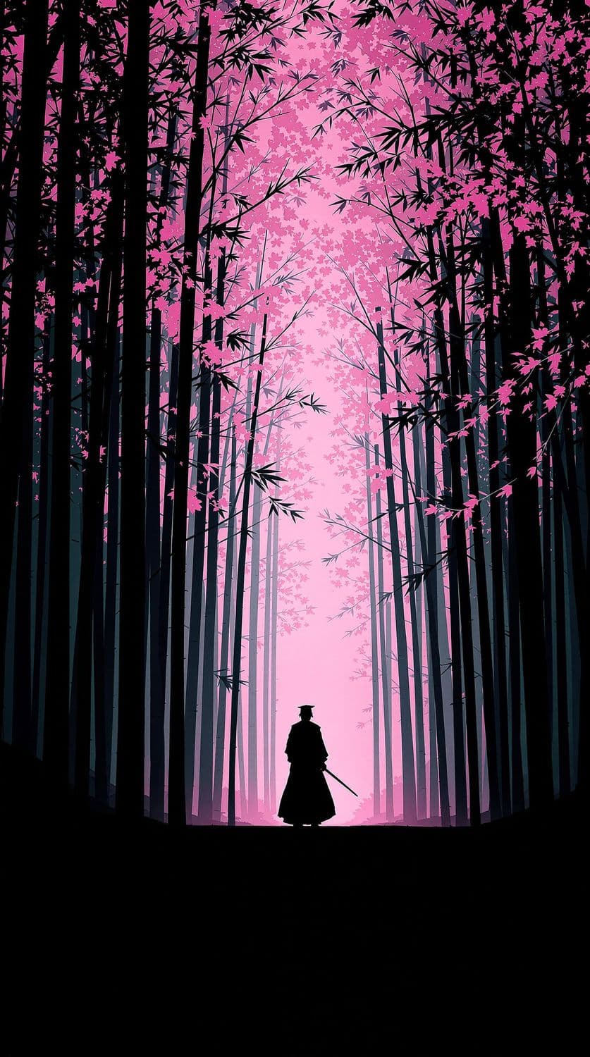 Samurai in Cherry Blossom Light