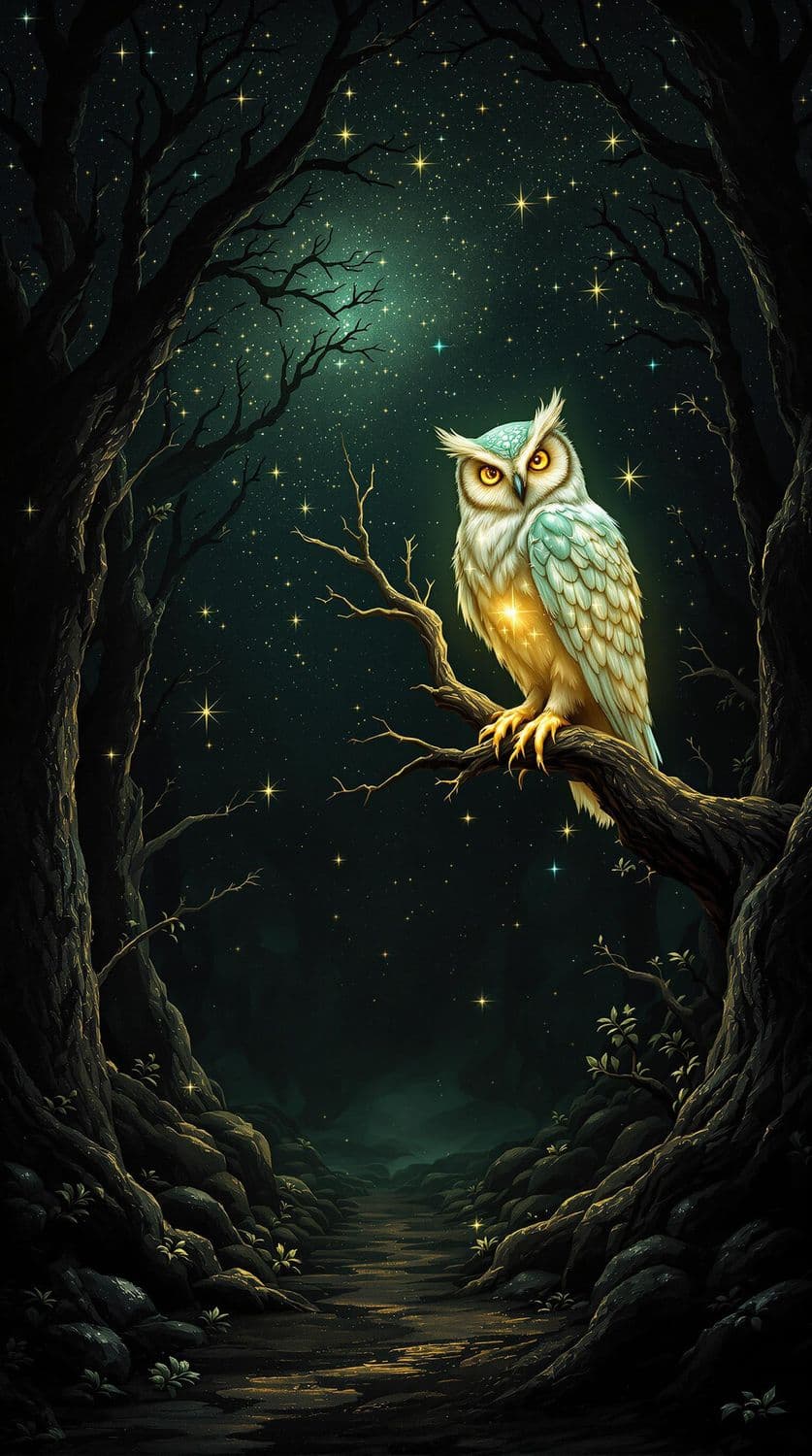 Luminous Owl in Enchanted Night