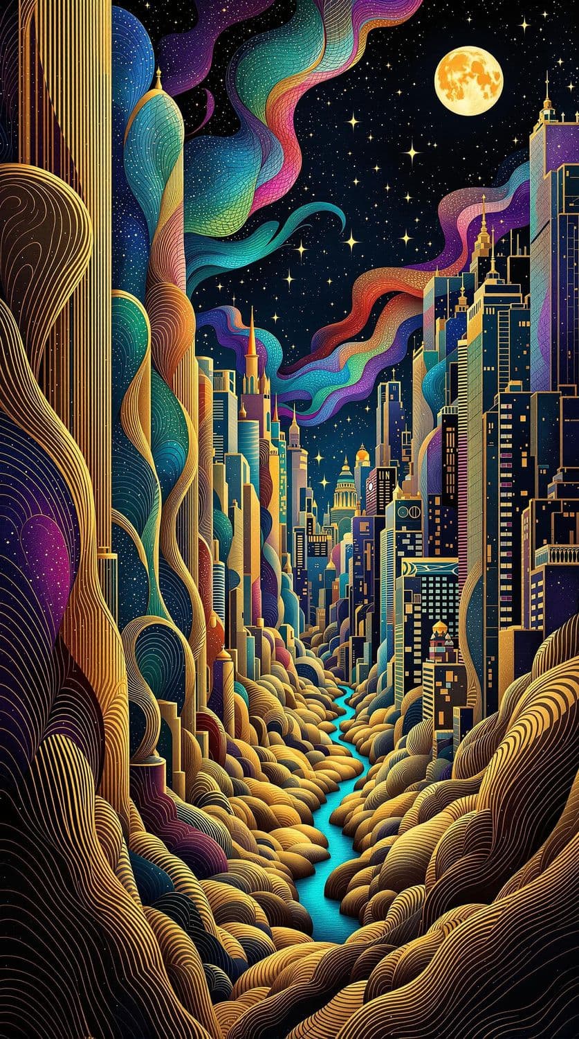 Peacock-Inspired Night City