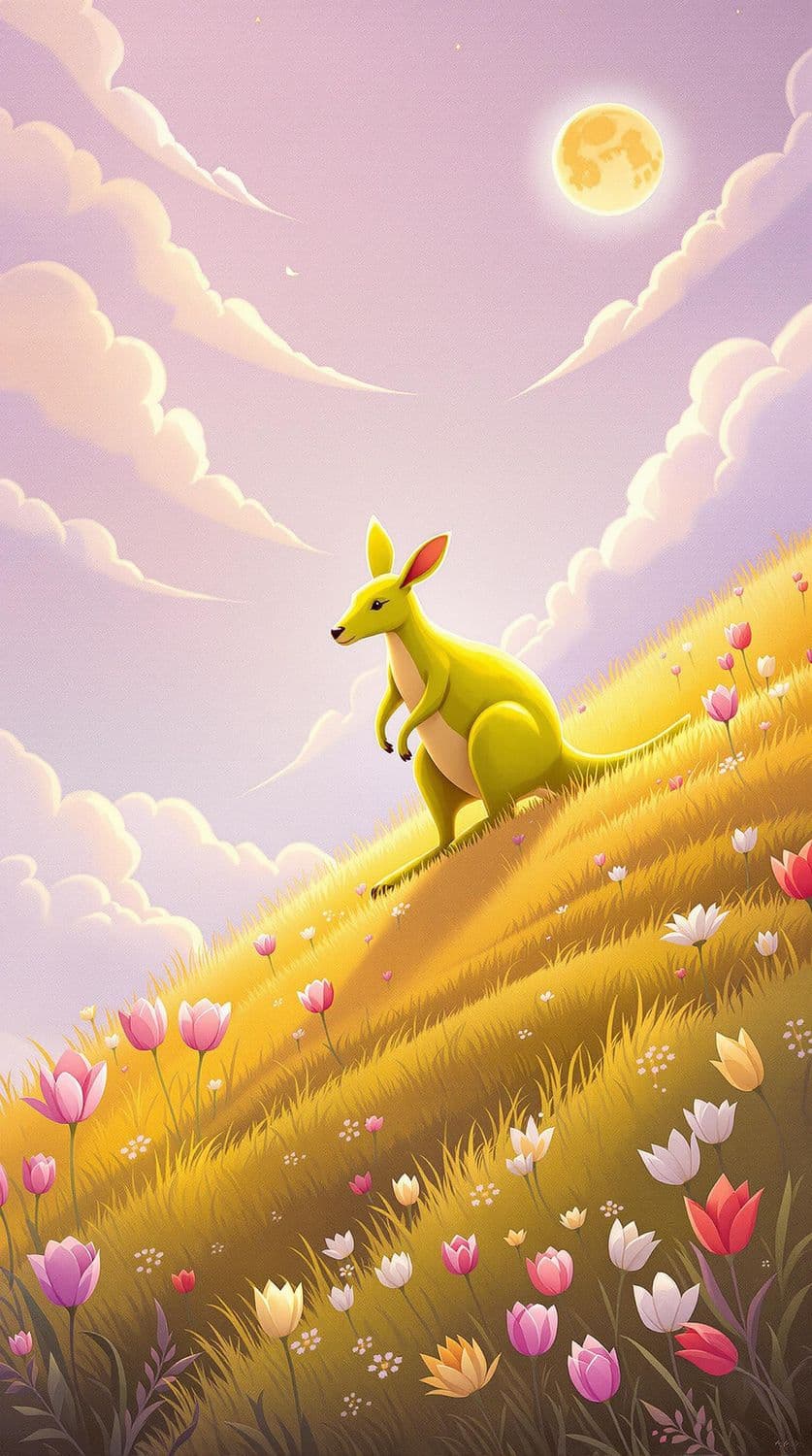 Lime Green Kangaroo in Tulip Meadow