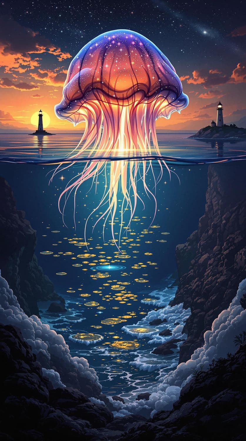 Jellyfish in the Twilight Ocean