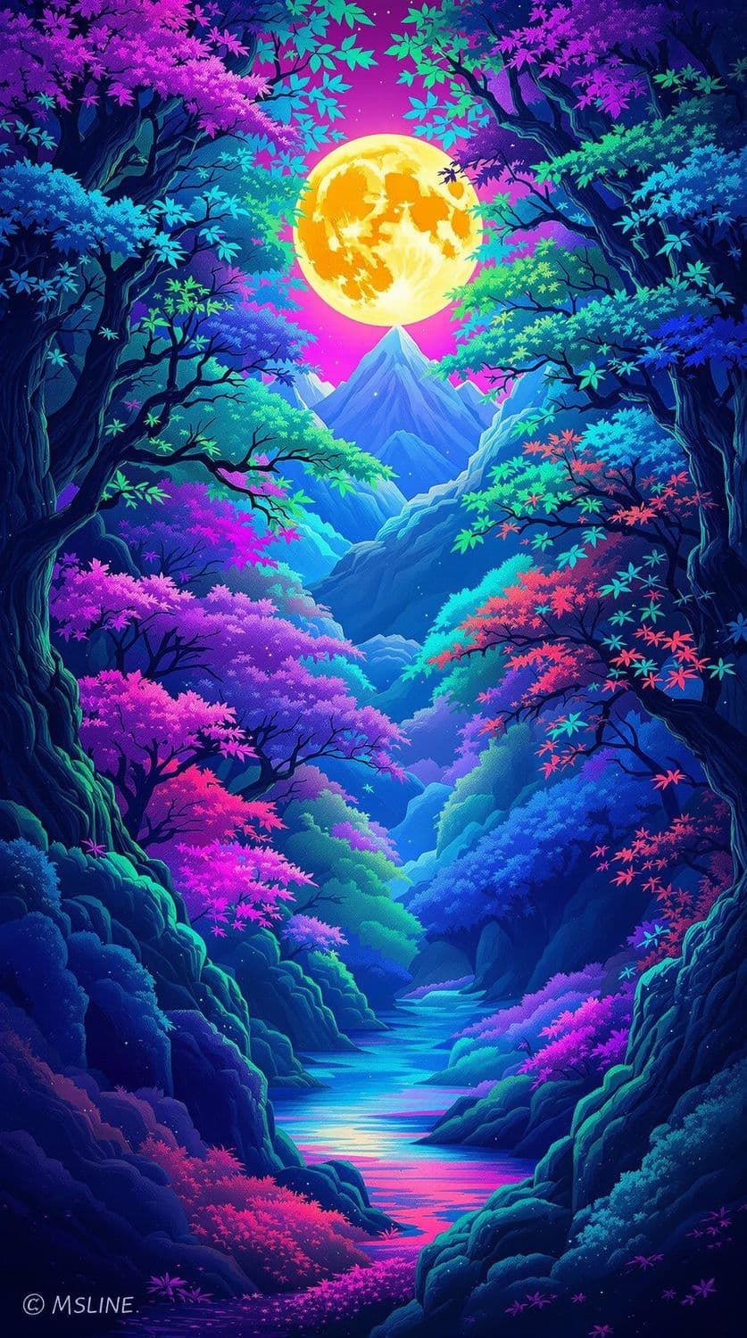 Enchanted Forest Under a Golden Moon