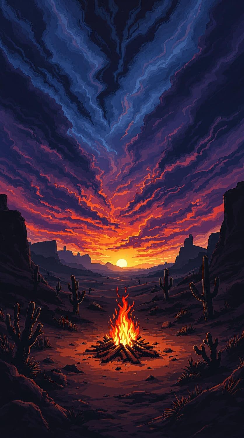 Cowboy Campfire at Dusk