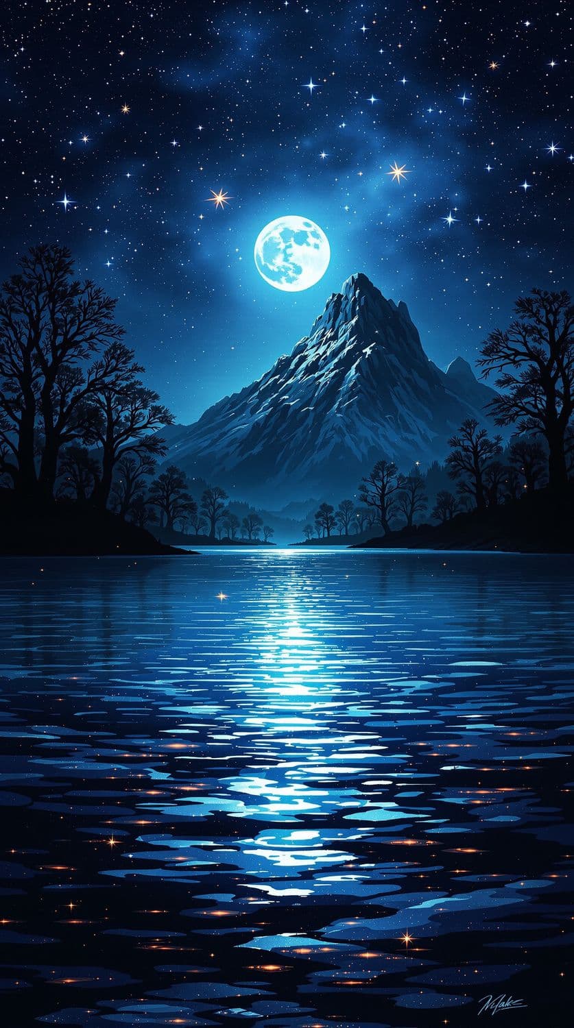 Mystical Lake Under the Stars