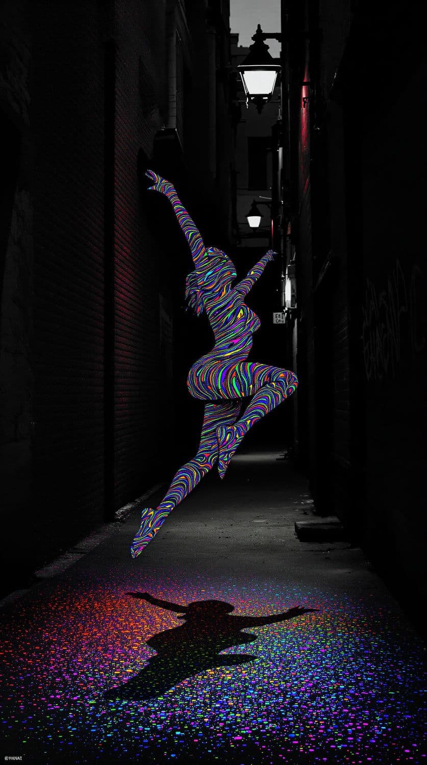 Neon Dancer in Urban Alley