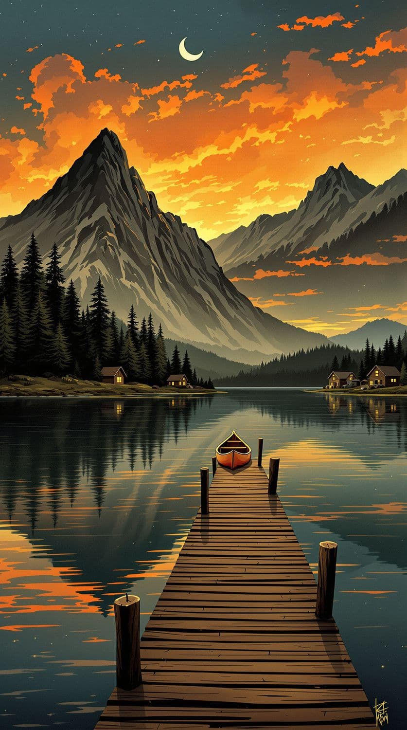 Sunset Over Mountain Lake