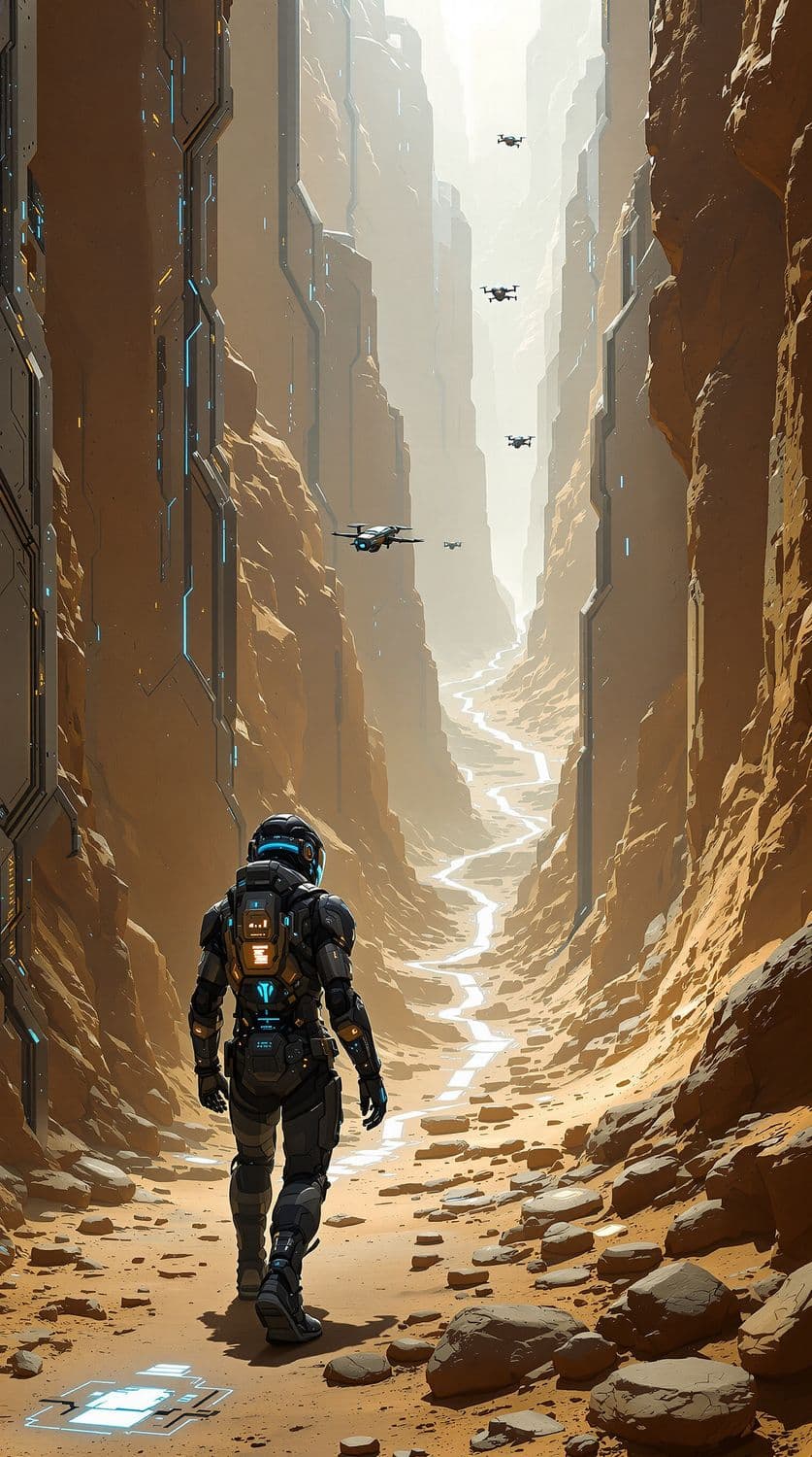 Cybernetic Nomad in the Metallic Canyon