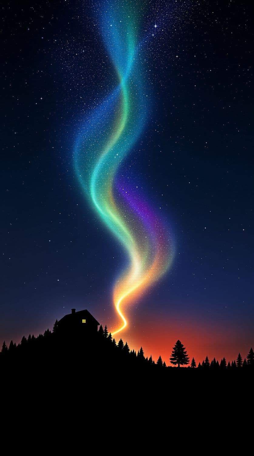 Ribbon Aurora Over Forest