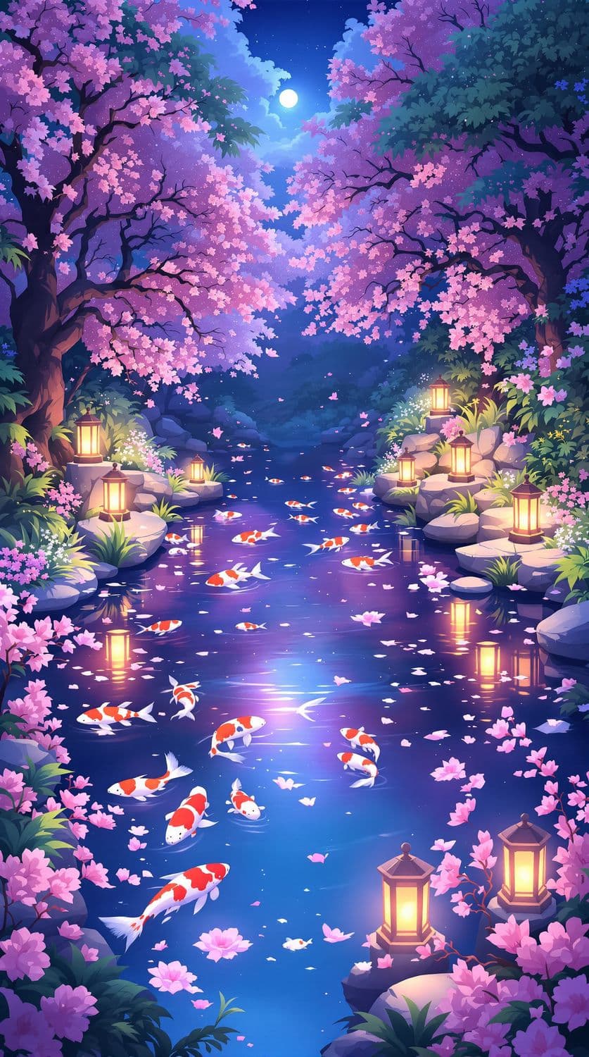 Twilight in a Koi Garden