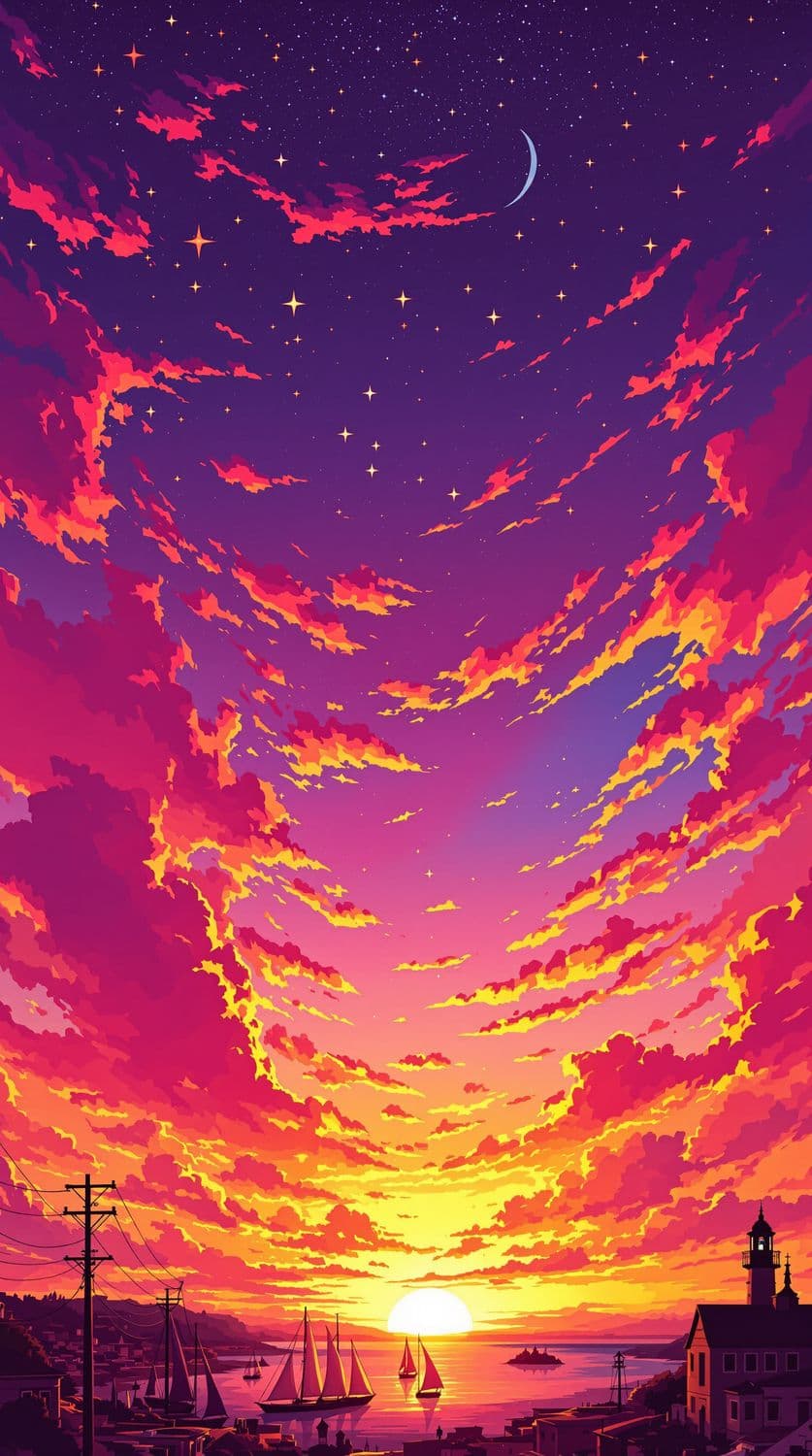 Sunset Over Coastal Town