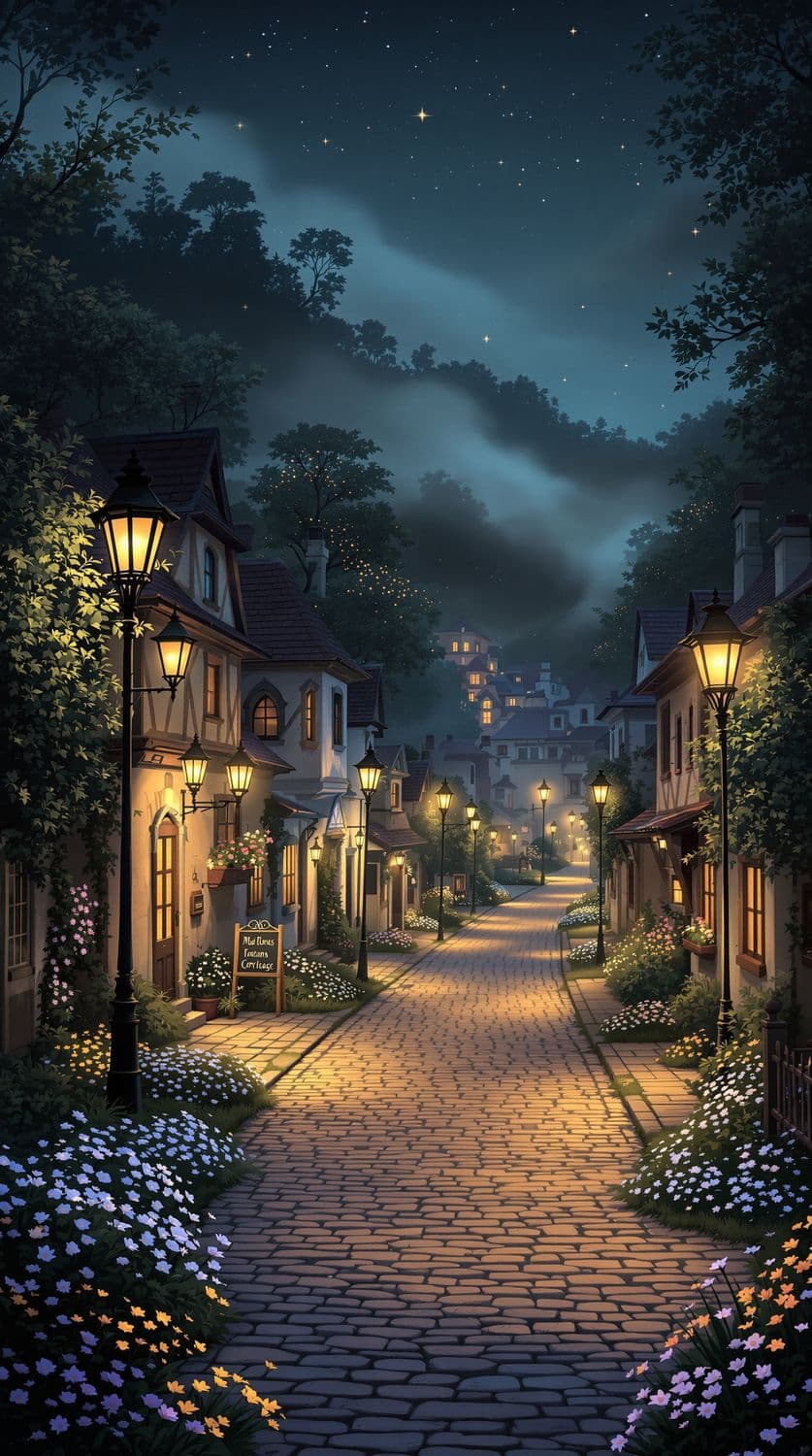Village Street at Dusk