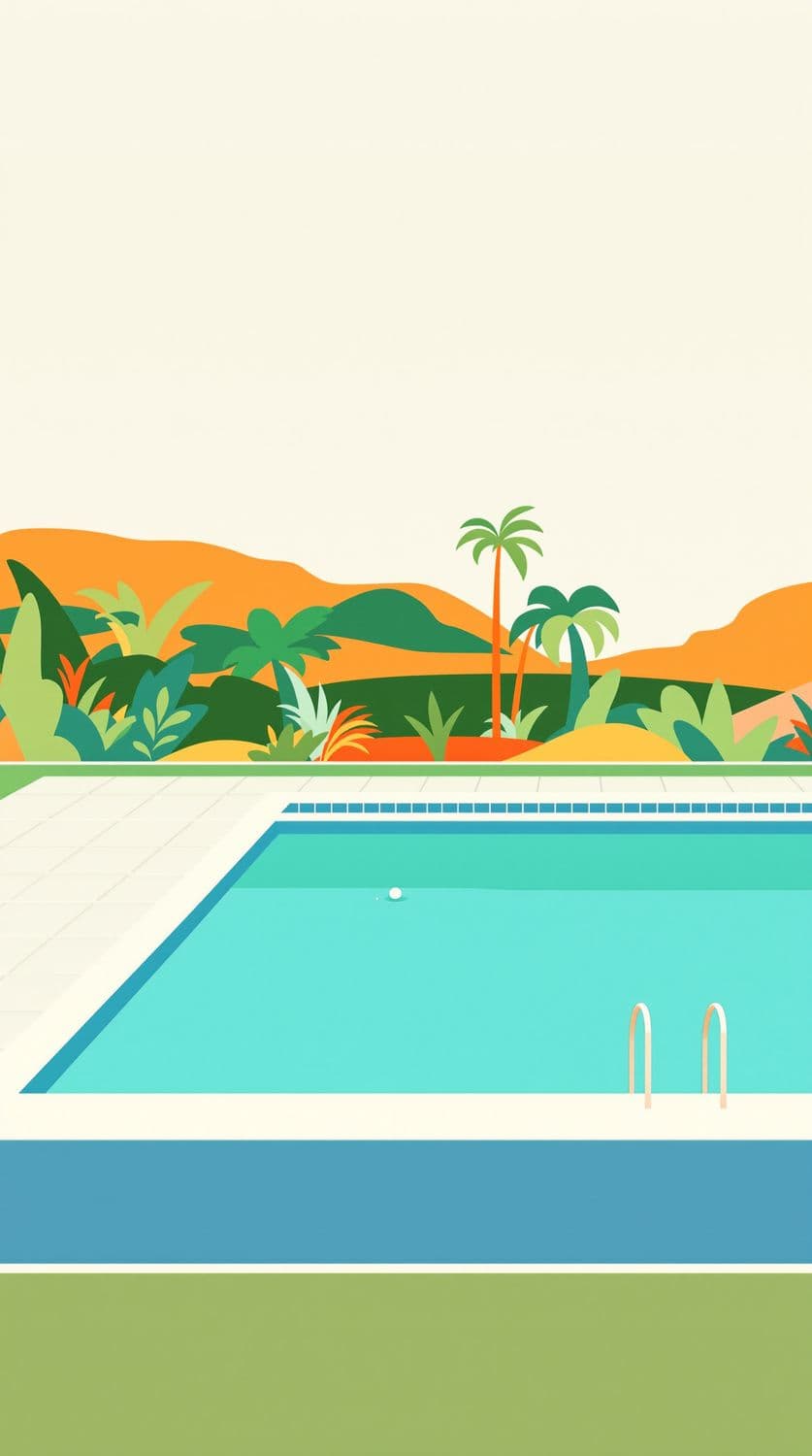 Tropical Swimming Pool in Mid-Century Modern Style