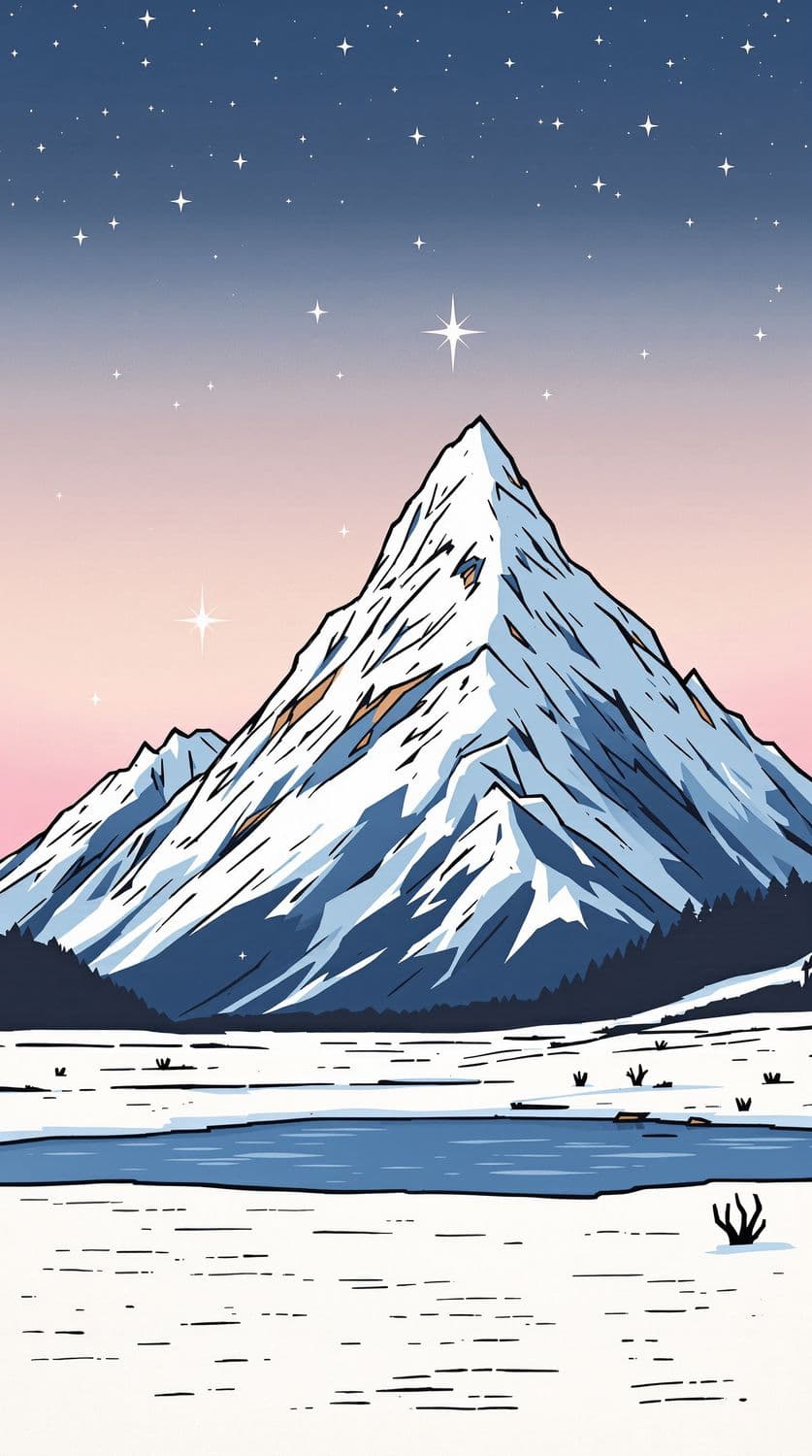 Snowy Peaks at Night