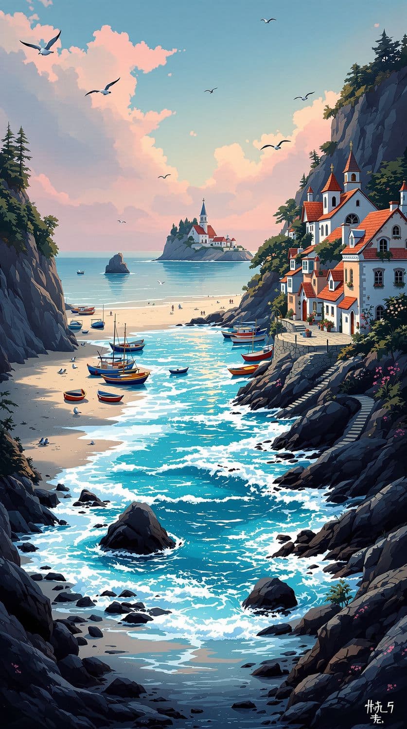 Dawn in the Coastal Village