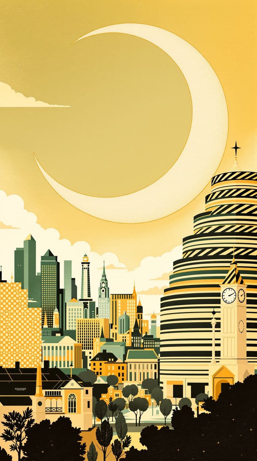 Dreamlike City Square at Sunrise