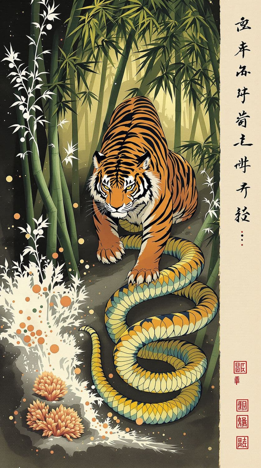 Tiger in Bamboo Forest