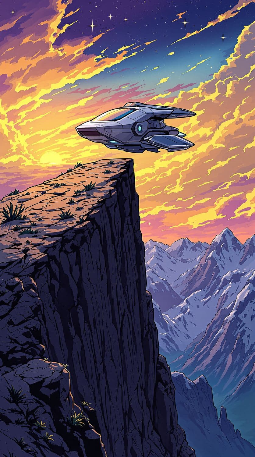 Futuristic Hovercar on Mountain Ridge