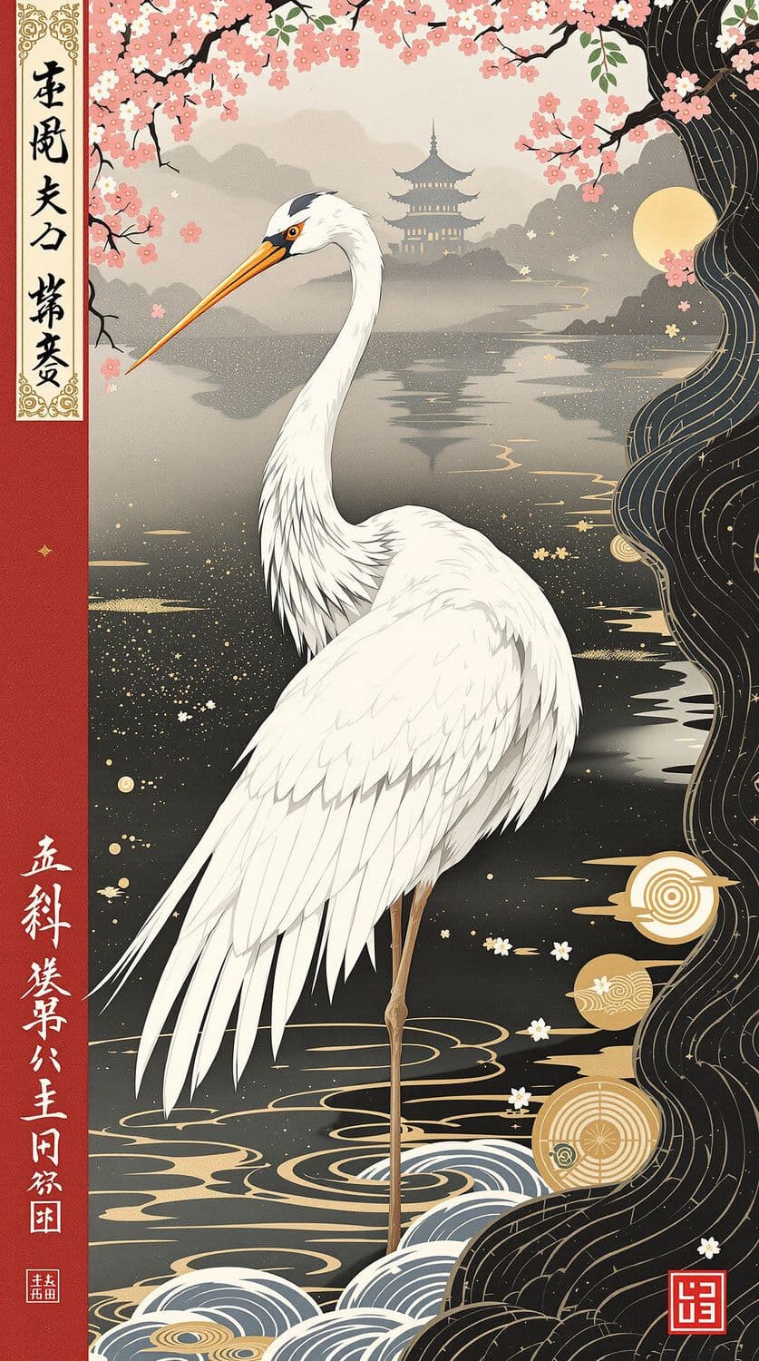 Crane in a Serene Pond