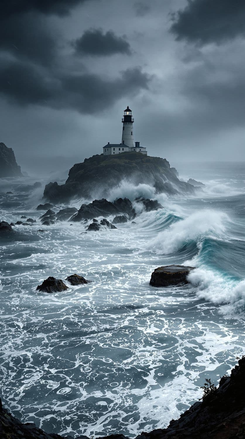 Stormy Sea with Lighthouse