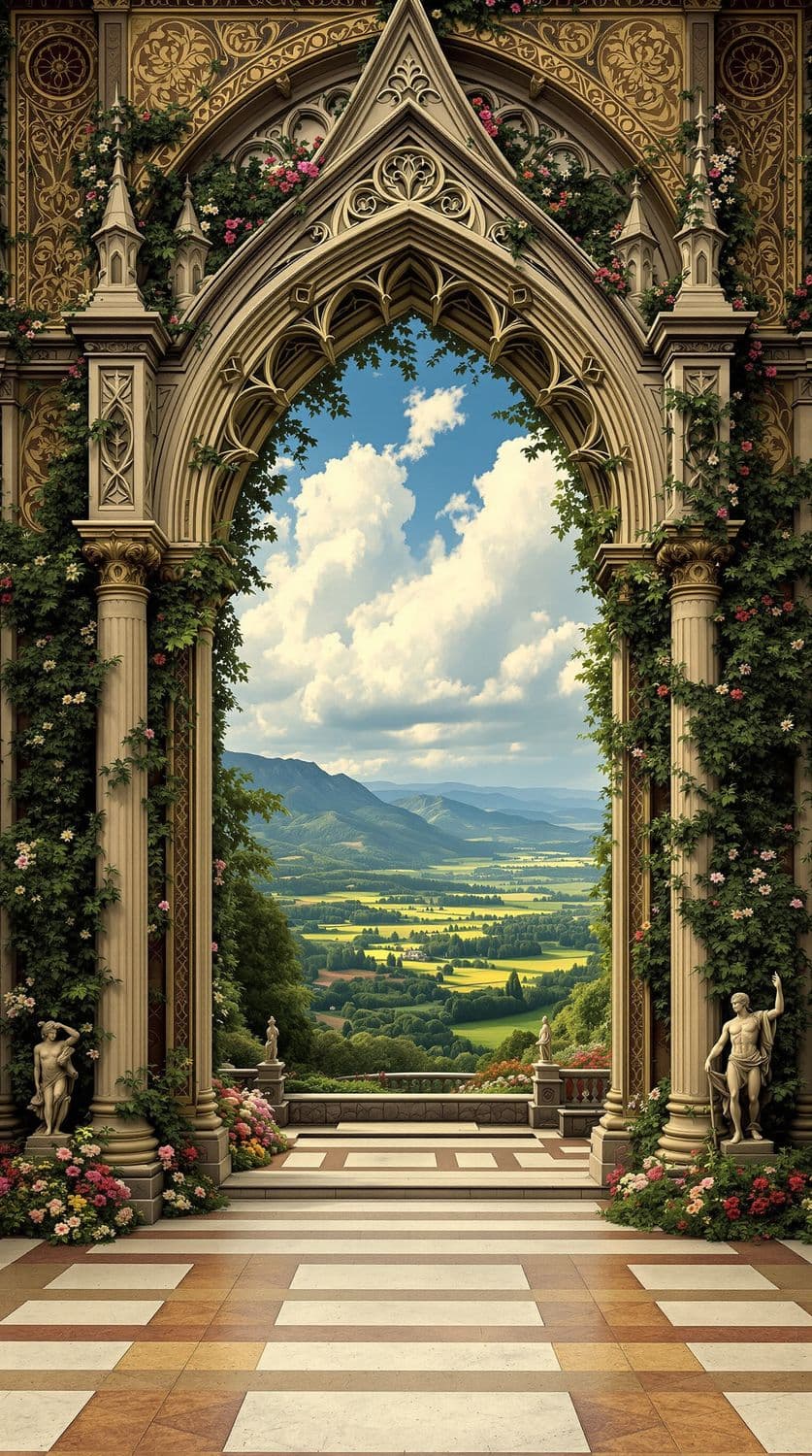 Gothic Archway in a Lush Garden