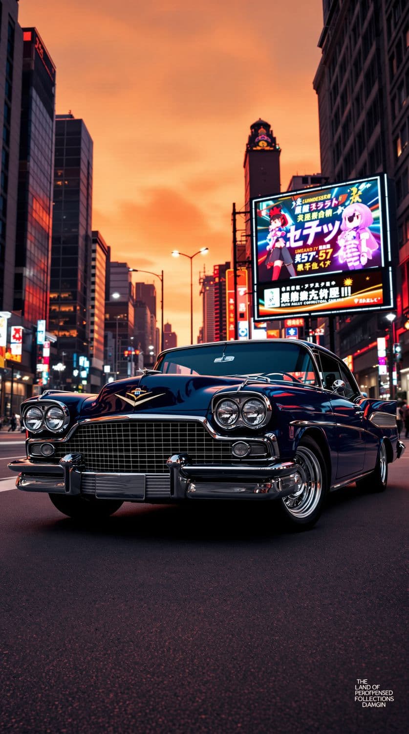 Classic Car in Vintage Urban Scene