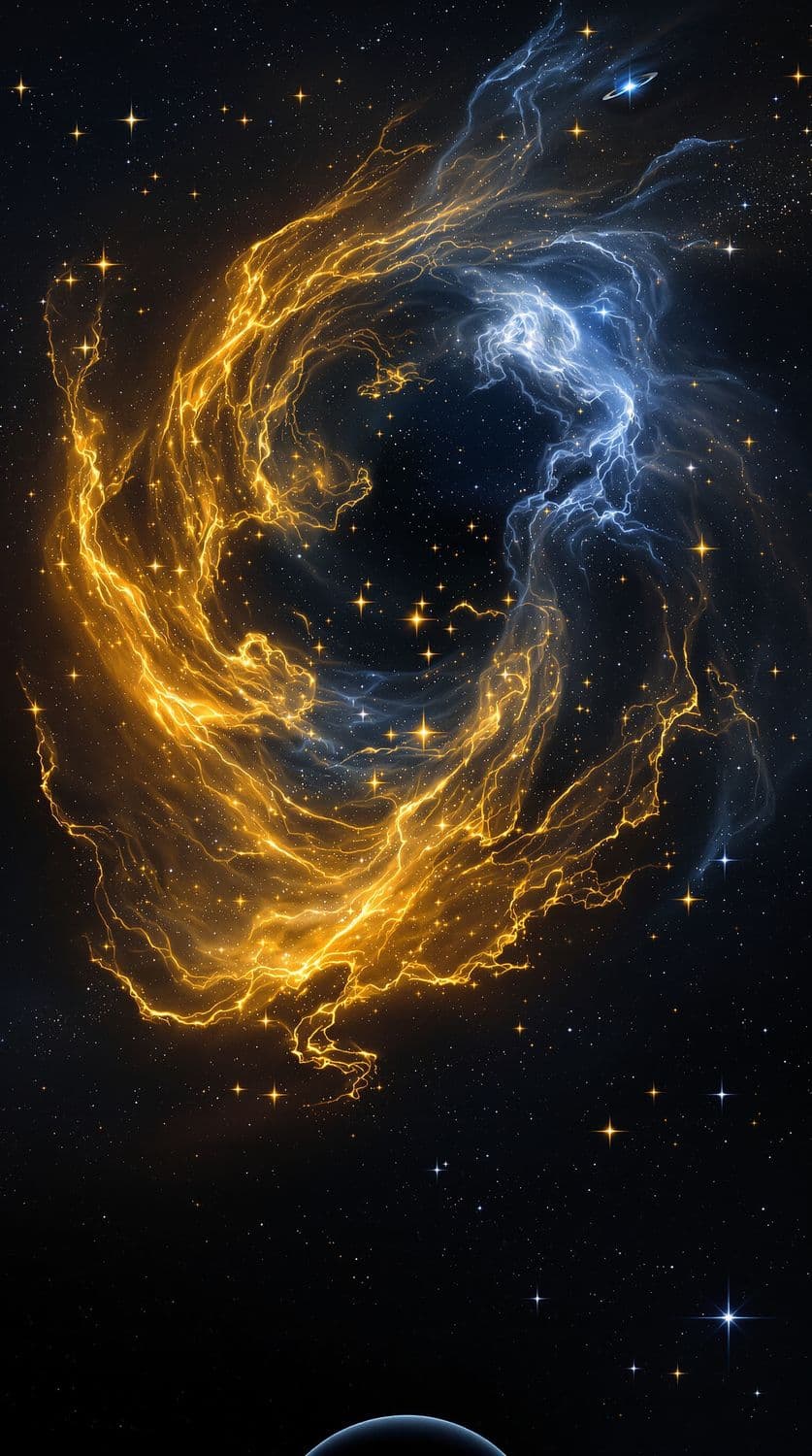 Golden Nebula and Blue Planet