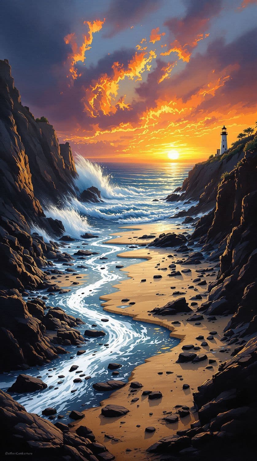 Sunset Over the Ocean Cliffs