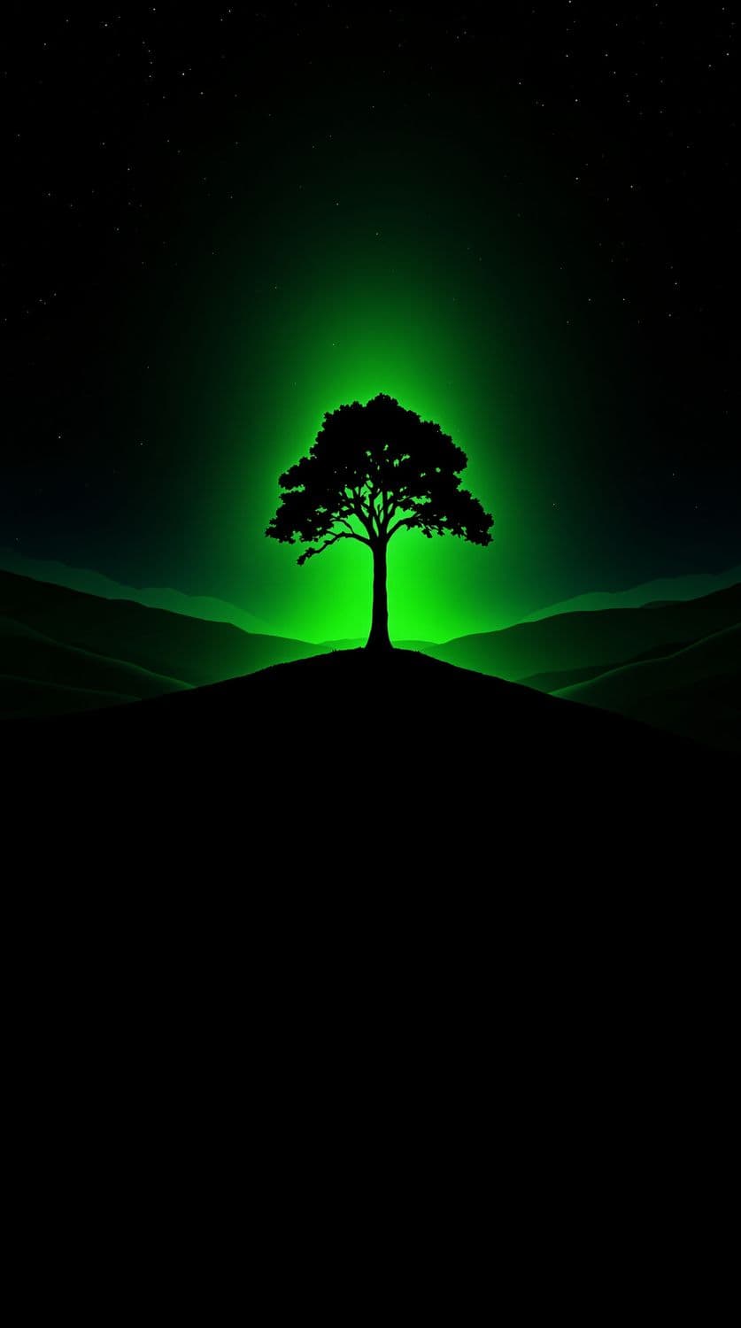 Solitary Tree Under Ethereal Green