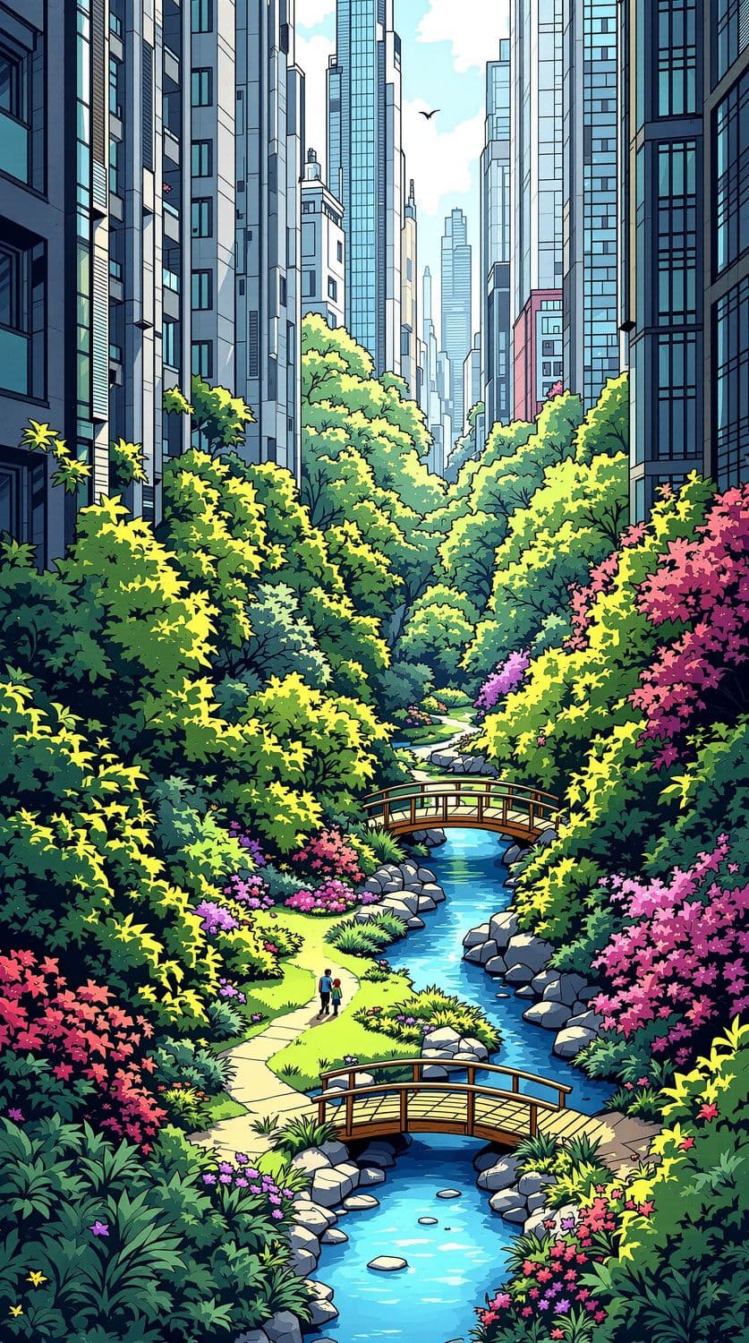 Serene Park in a Futuristic City