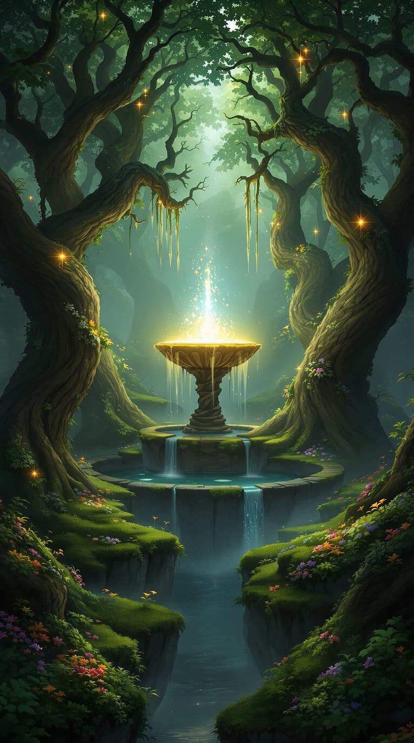 Enchanted Grove with Magical Fountain