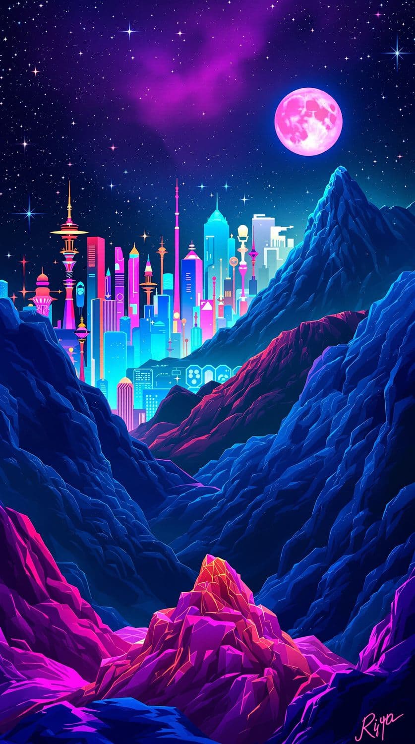 Neon City Under Stars