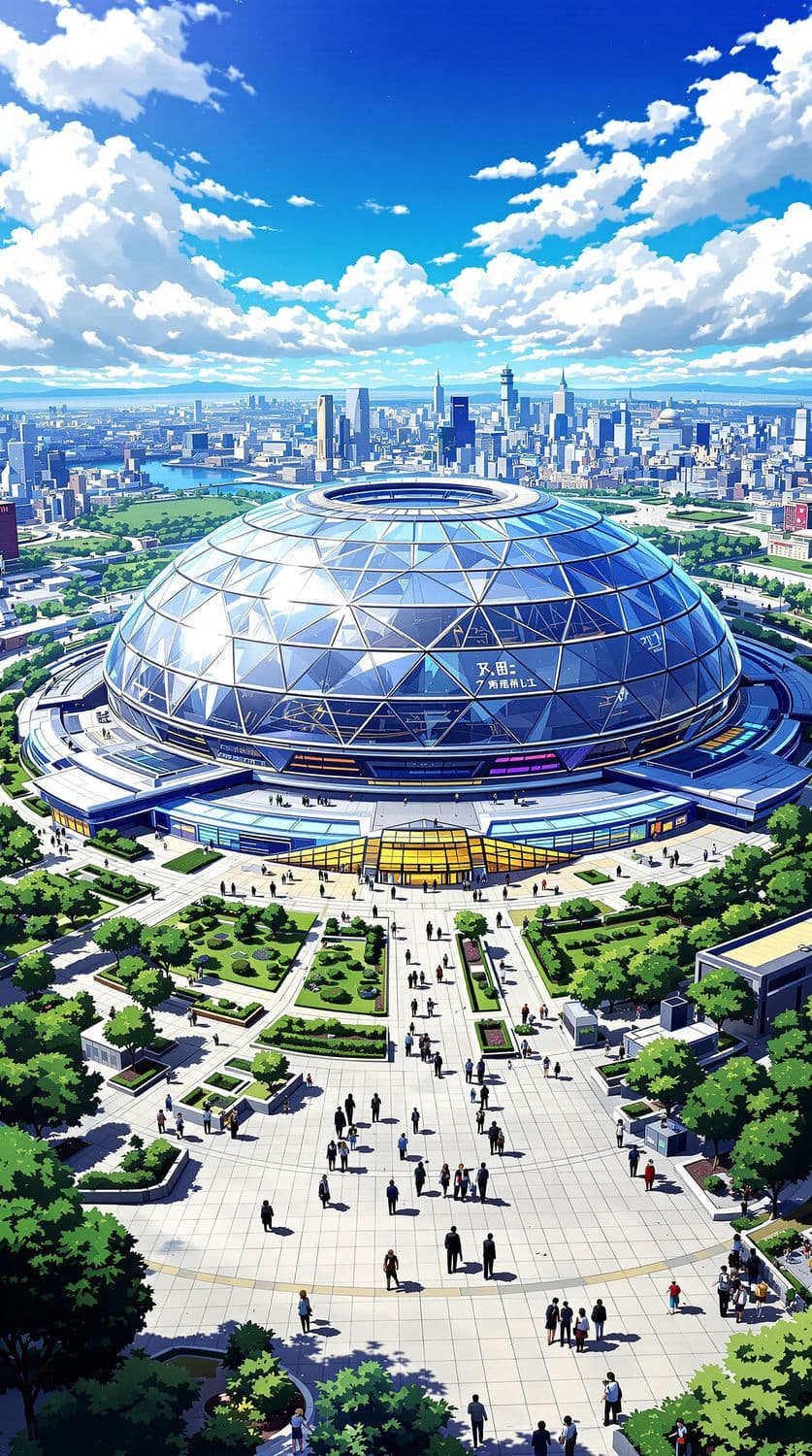 Anime Skyline with Futuristic Dome