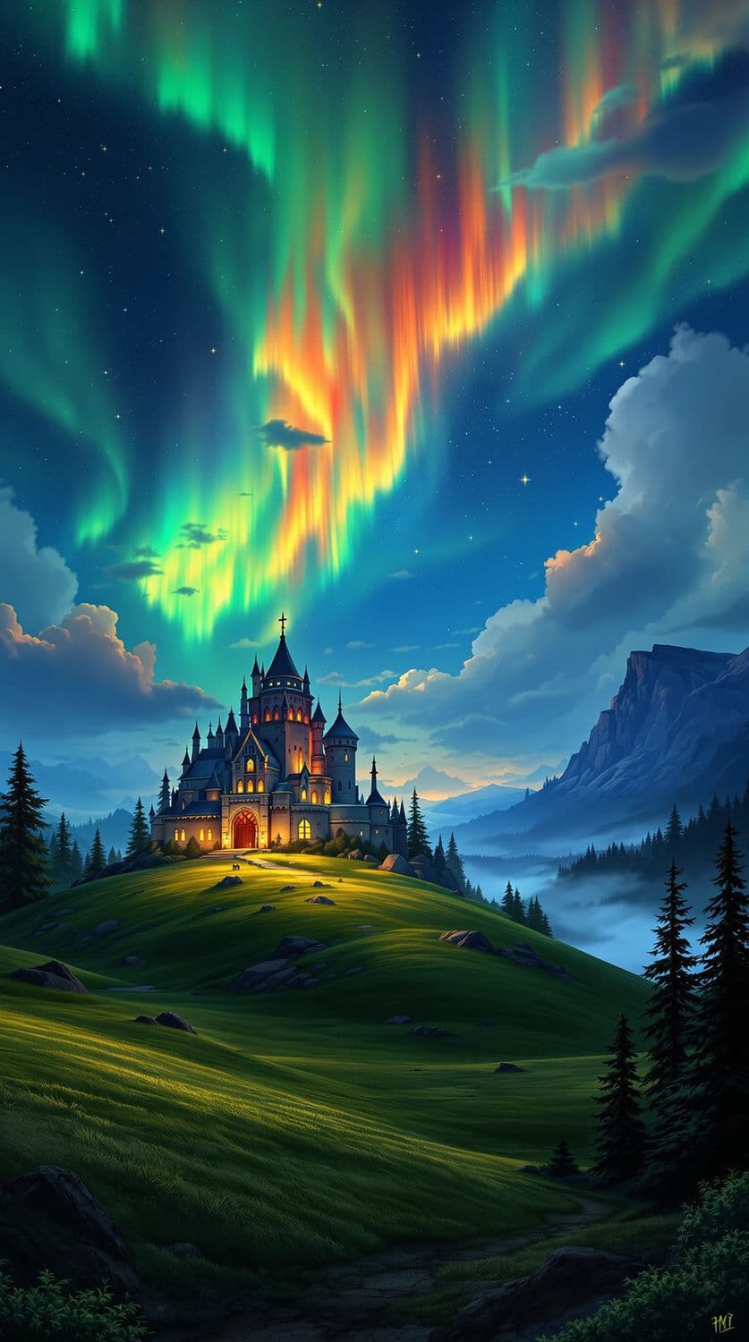 Castle Under Fiery Auroras