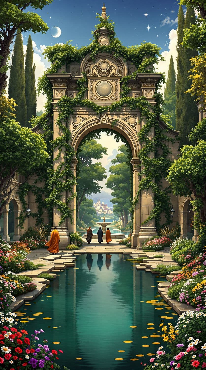 Ancient Courtyard Under Twilight