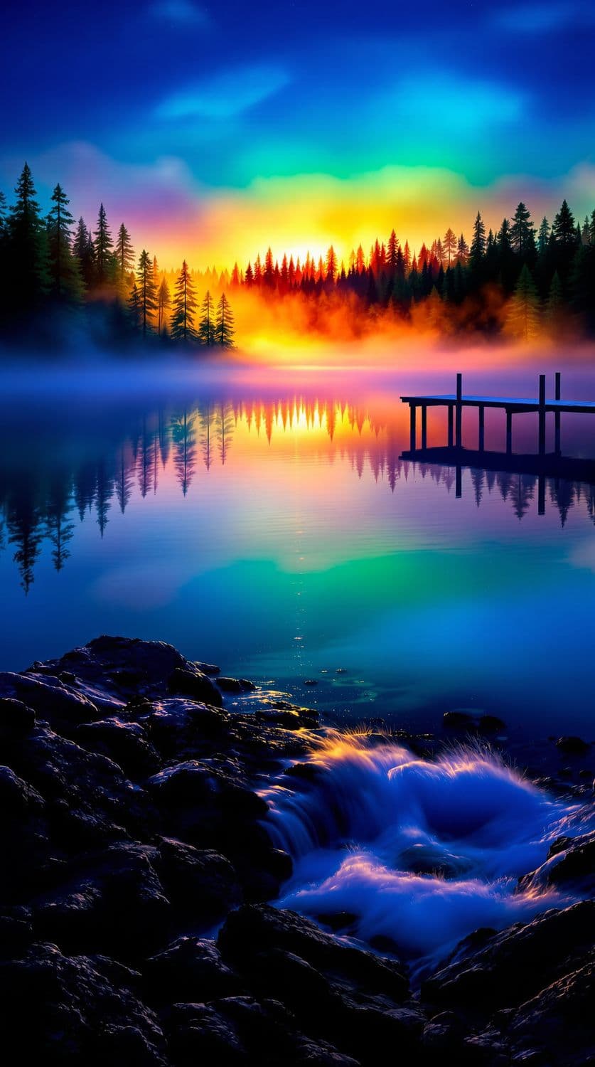 Sunrise Over Forest Lake