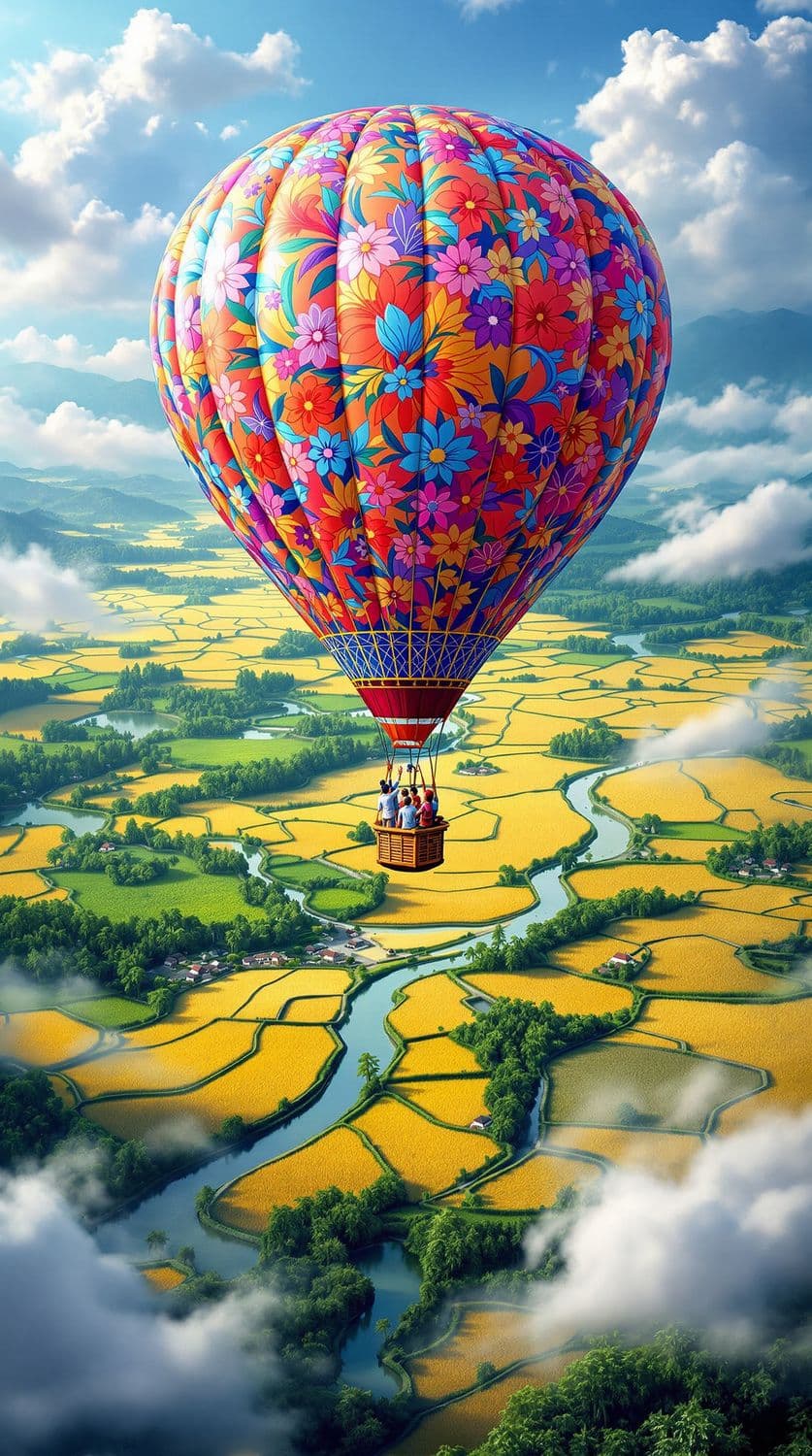 Balloon Over Rice Paddies