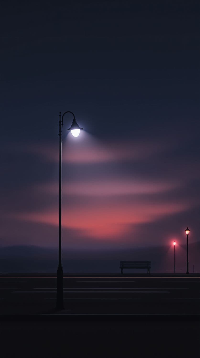 Solitary Bench Under Streetlamp