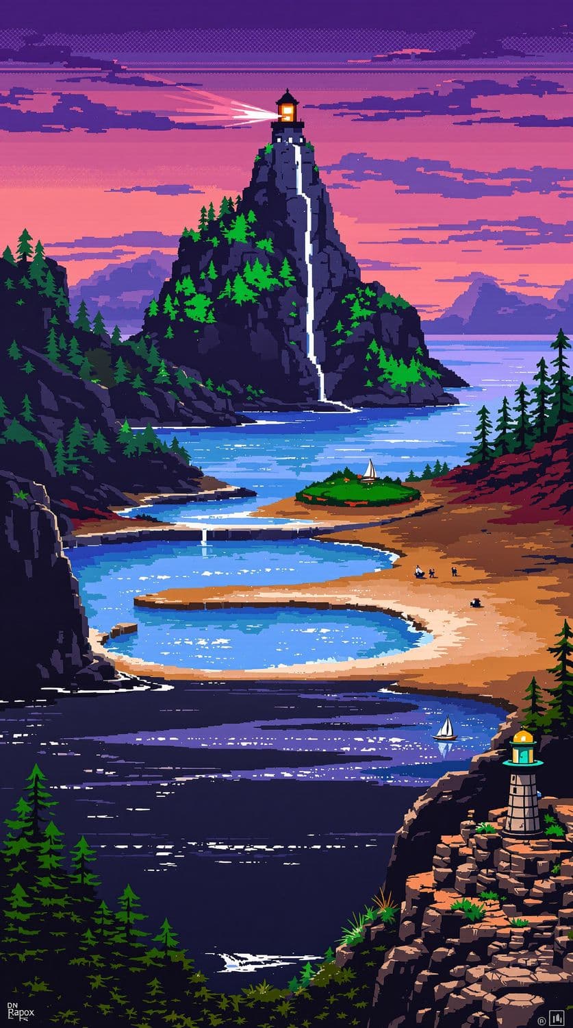 Pixel Art Coastal Twilight